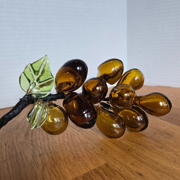Vintage Amber Glass Grape Cluster Hand Blown Art Glass Grapes Mid-Century Modern - Picture 2 of 5